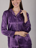 Plum Satin Long Pajama Set