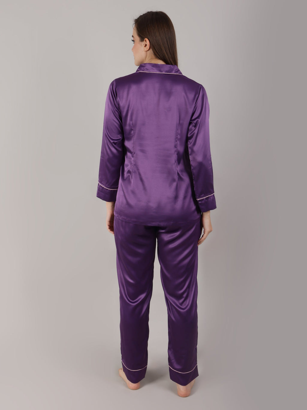 Plum Satin Long Pajama Set