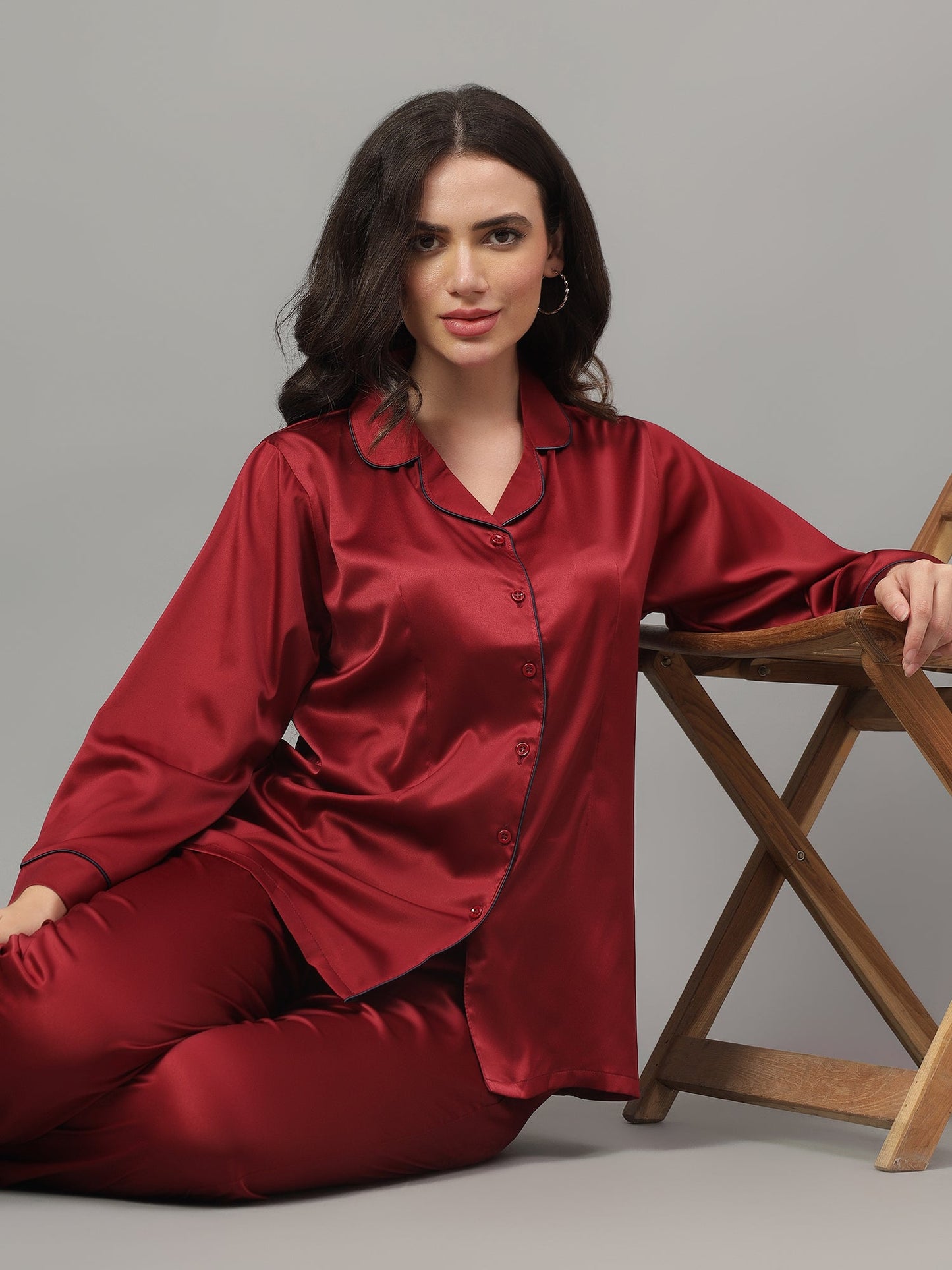 Maroon Night suit with Pyjama