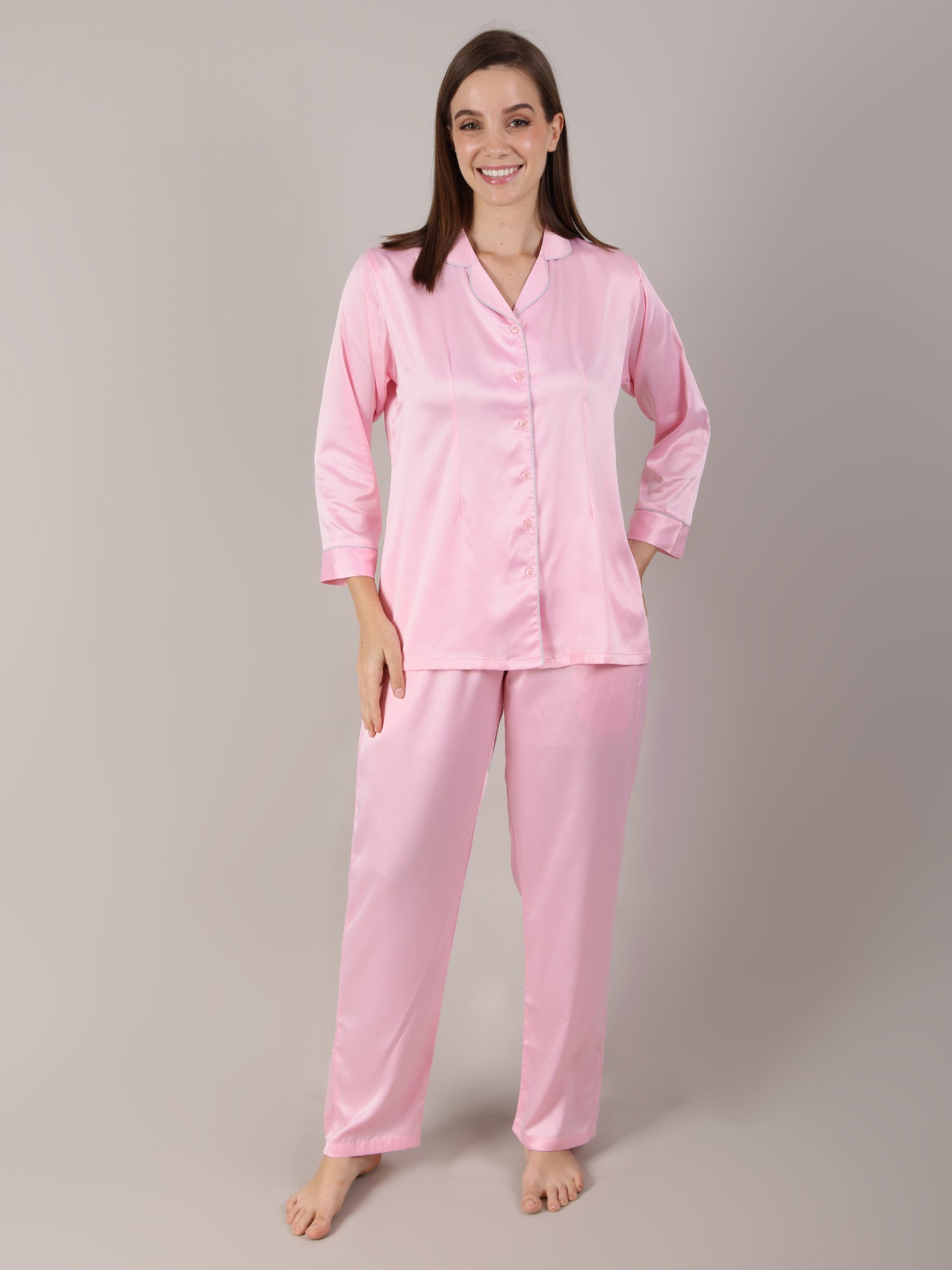 Full look of night suit set with shirt and pajama for women for daily wear, honeymoon and bachorette themes