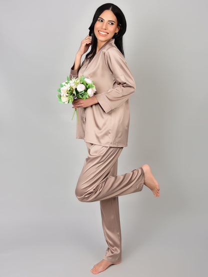 Pale Mushroom Night Suit in Satin