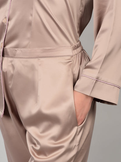 Pale Mushroom Night Suit in Satin