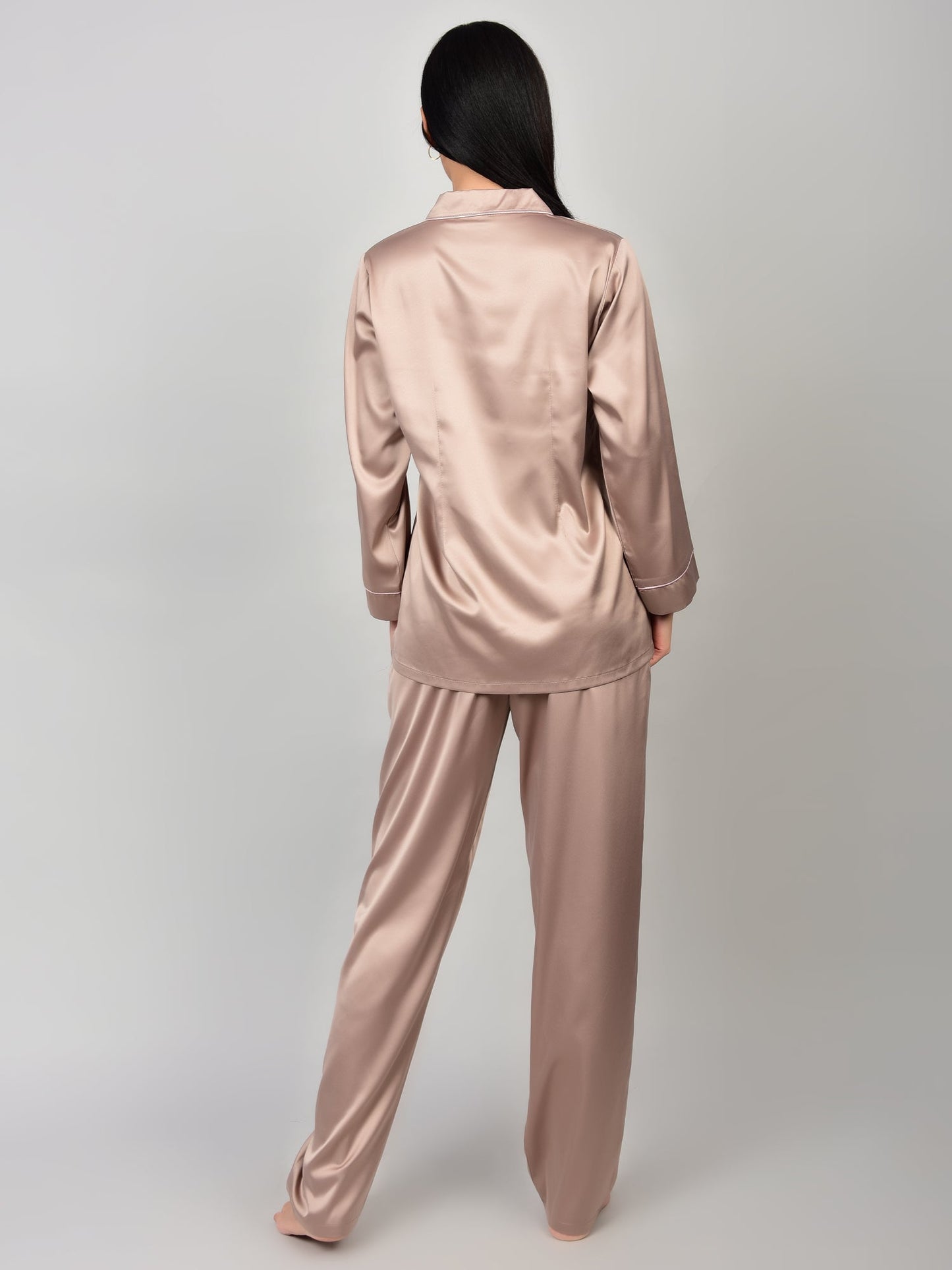 Pale Mushroom Night Suit in Satin