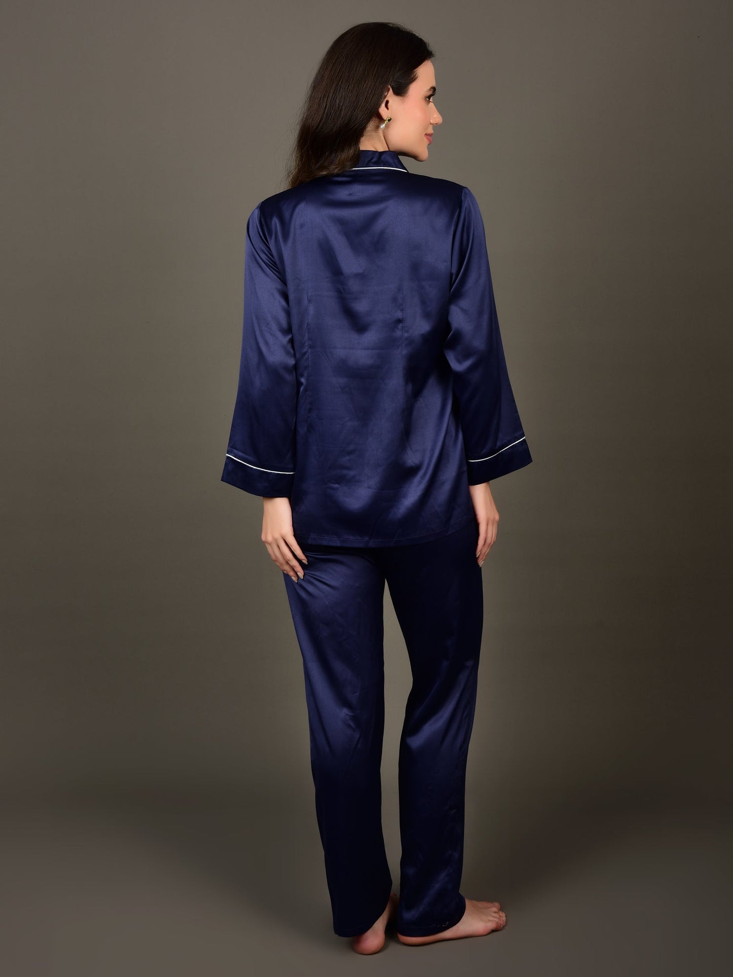 Navy Blue Night Suit in Satin