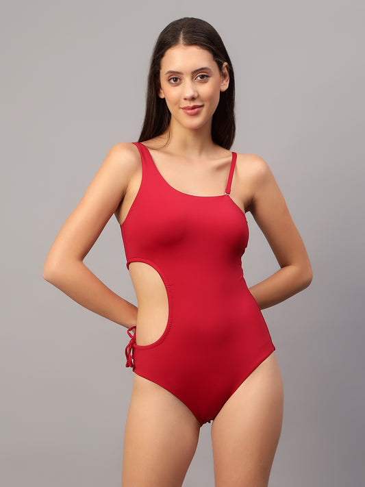 Waist Cut Monokini in Crimson Red