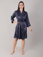 Anthracite bridal robe with wraparound belt