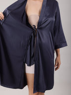 Anthracite bridal robe in navy and steel-grey tones