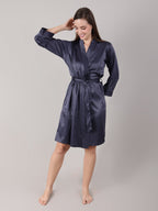 Anthracite satin bridal robe with deep pocket. Personalized Anthracite bridal robe.