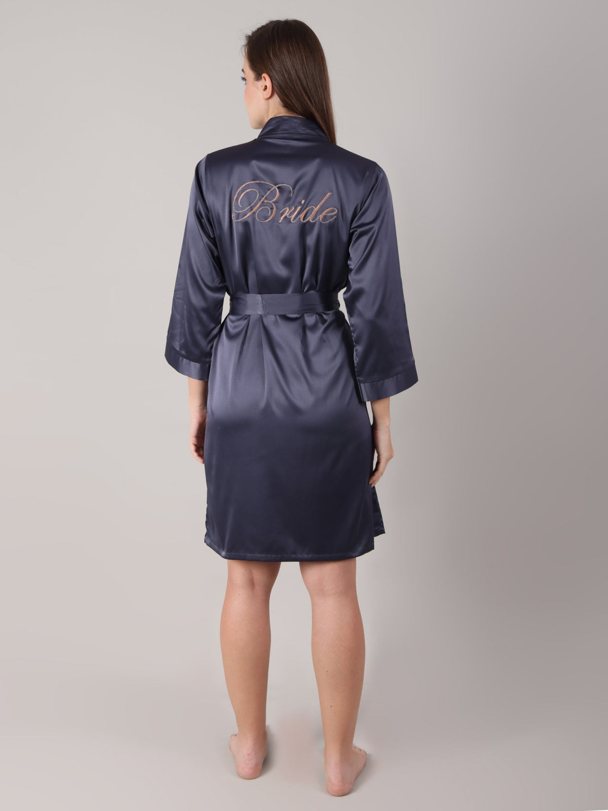 Anthracite satin bridal robe