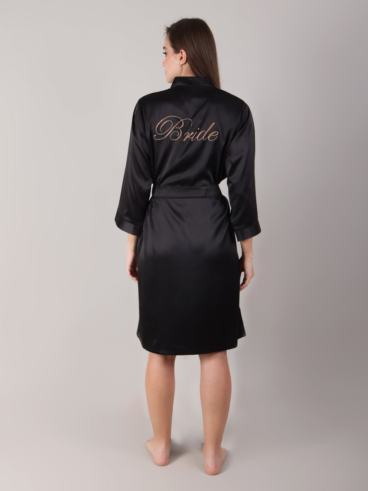 Bridal Satin Robe in Black for women