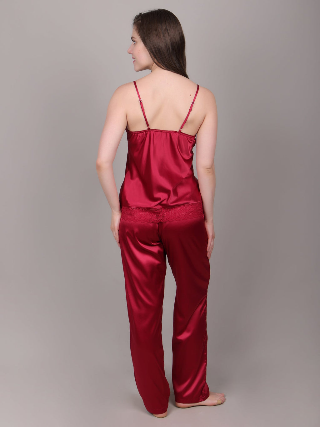 Bright Maroon lace satin camisole nightwear top