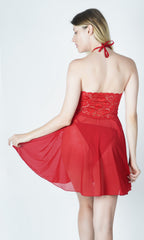 Crimson Red sheer babydoll lingerie, backless and sexy.