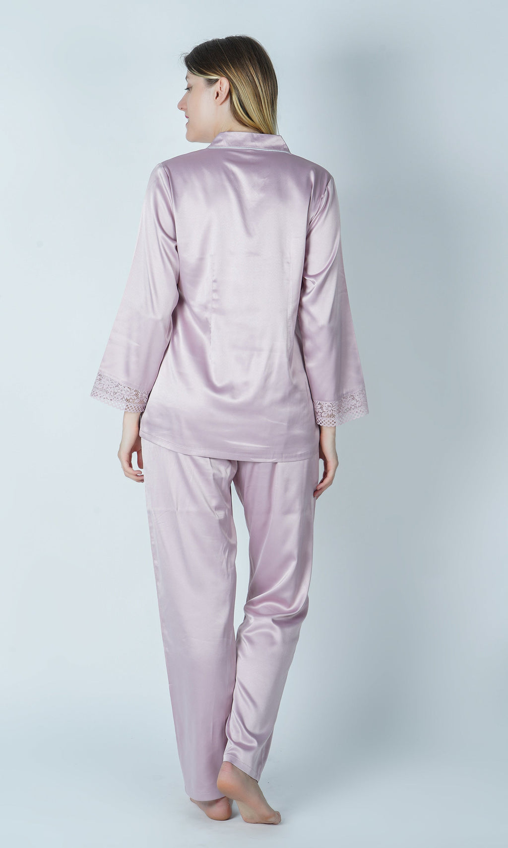 Dusty Rose satin night suit with matching shorts