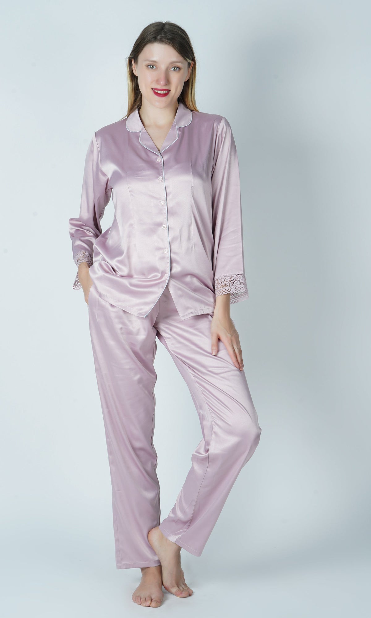 Dusty Rose night suit with pajama and shorts