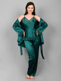 Emerald 3-piece satin nightdress set