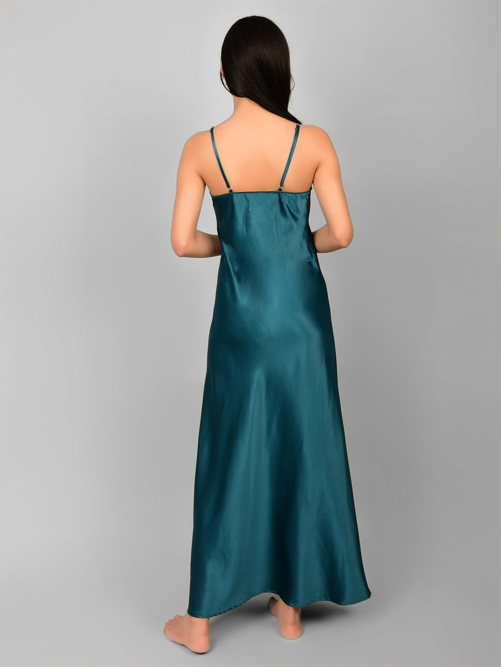 Emerald long satin nighty for women for daily sleep and comfortable lounging.