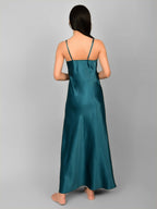Emerald long satin nighty for women for daily sleep and comfortable lounging.