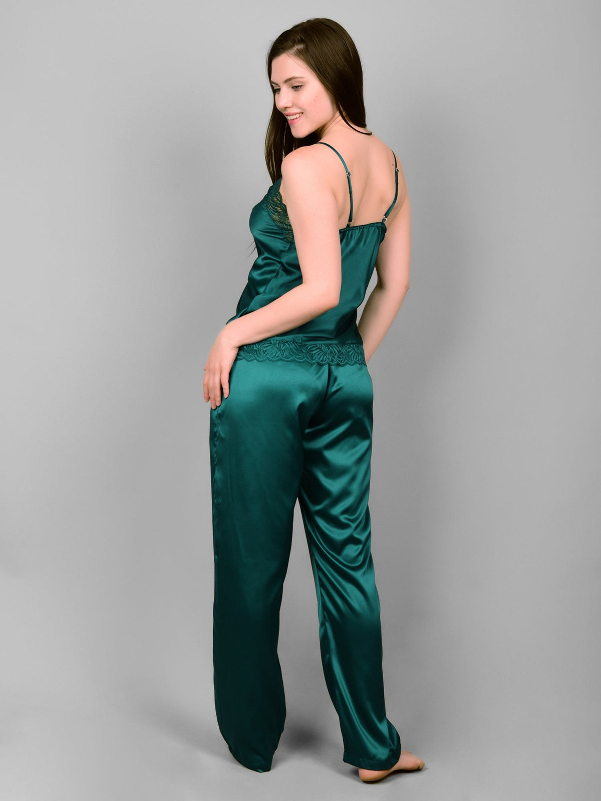 Emerald satin camisole with lace detailing