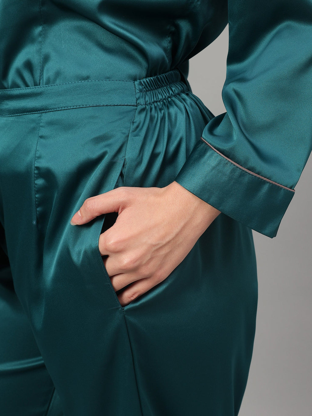 Emerald satin loungewear for women