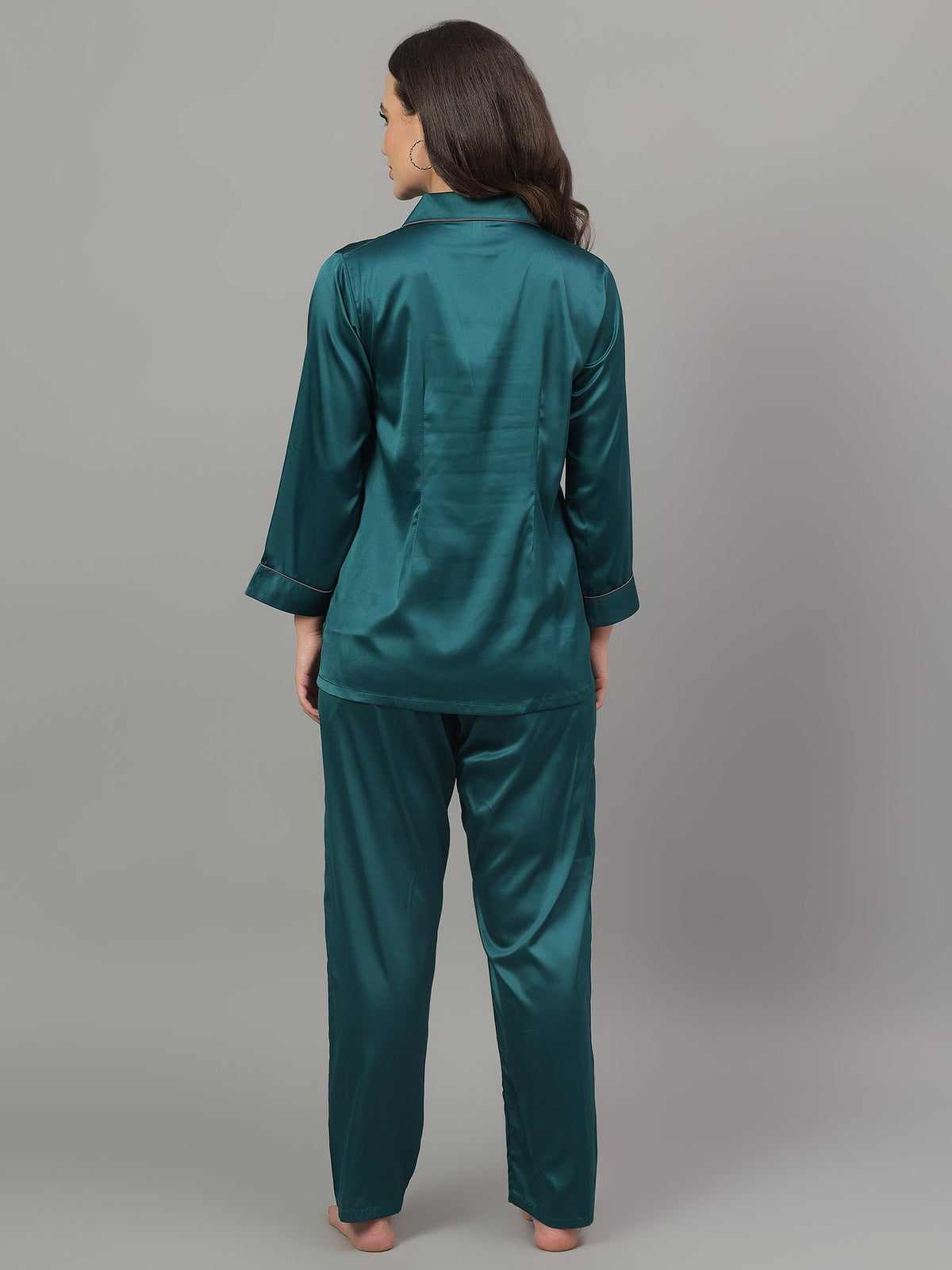 Emerald satin night suit with shirt and pajama
