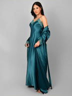 Emerald satin nighty with lace detailing