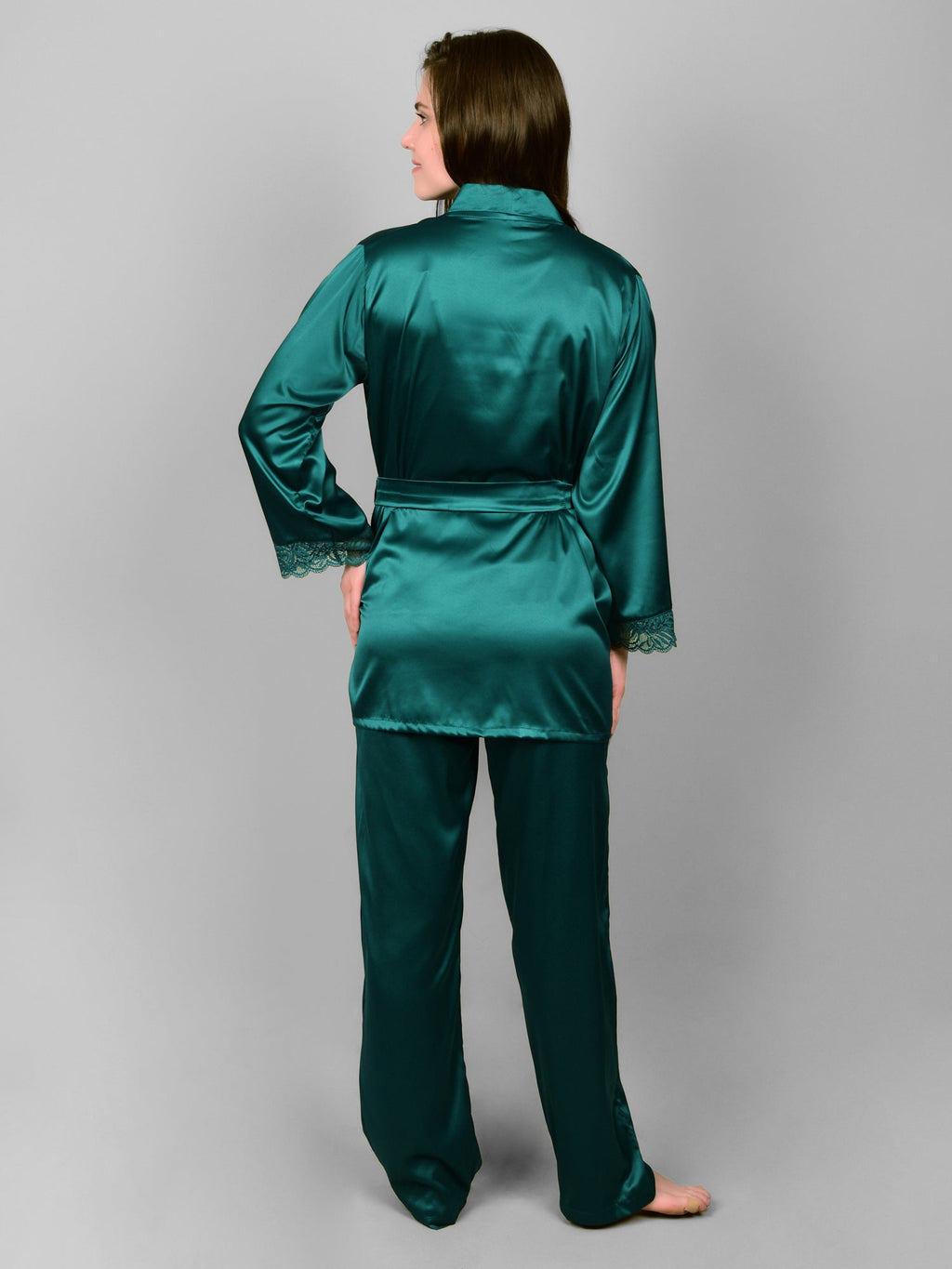 Emerald satin pajama with deep pockets