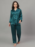 Emerald satin pajama set for women