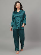 Emerald satin pajama set for women
