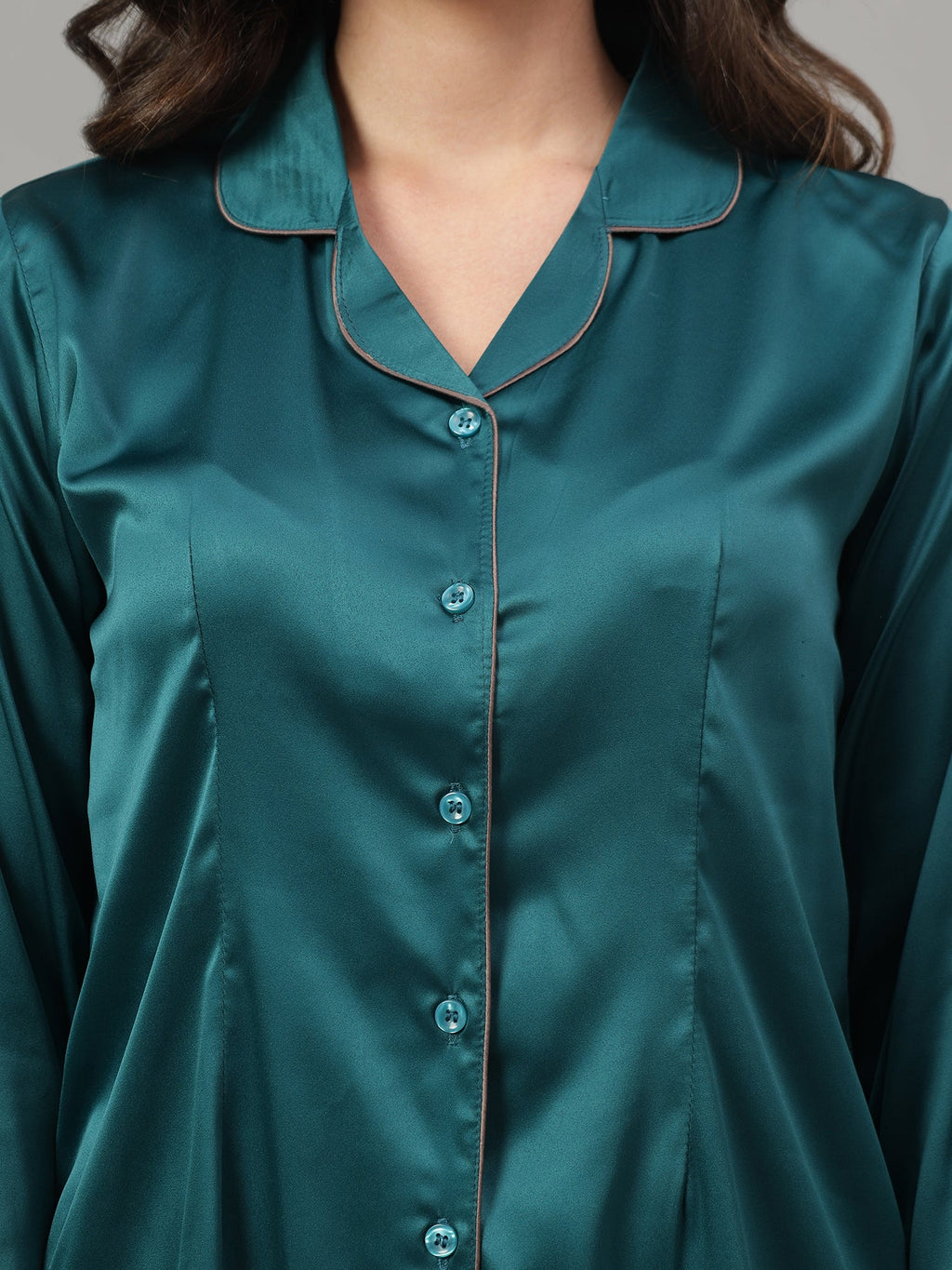 Emerald satin shirt with lapel collar