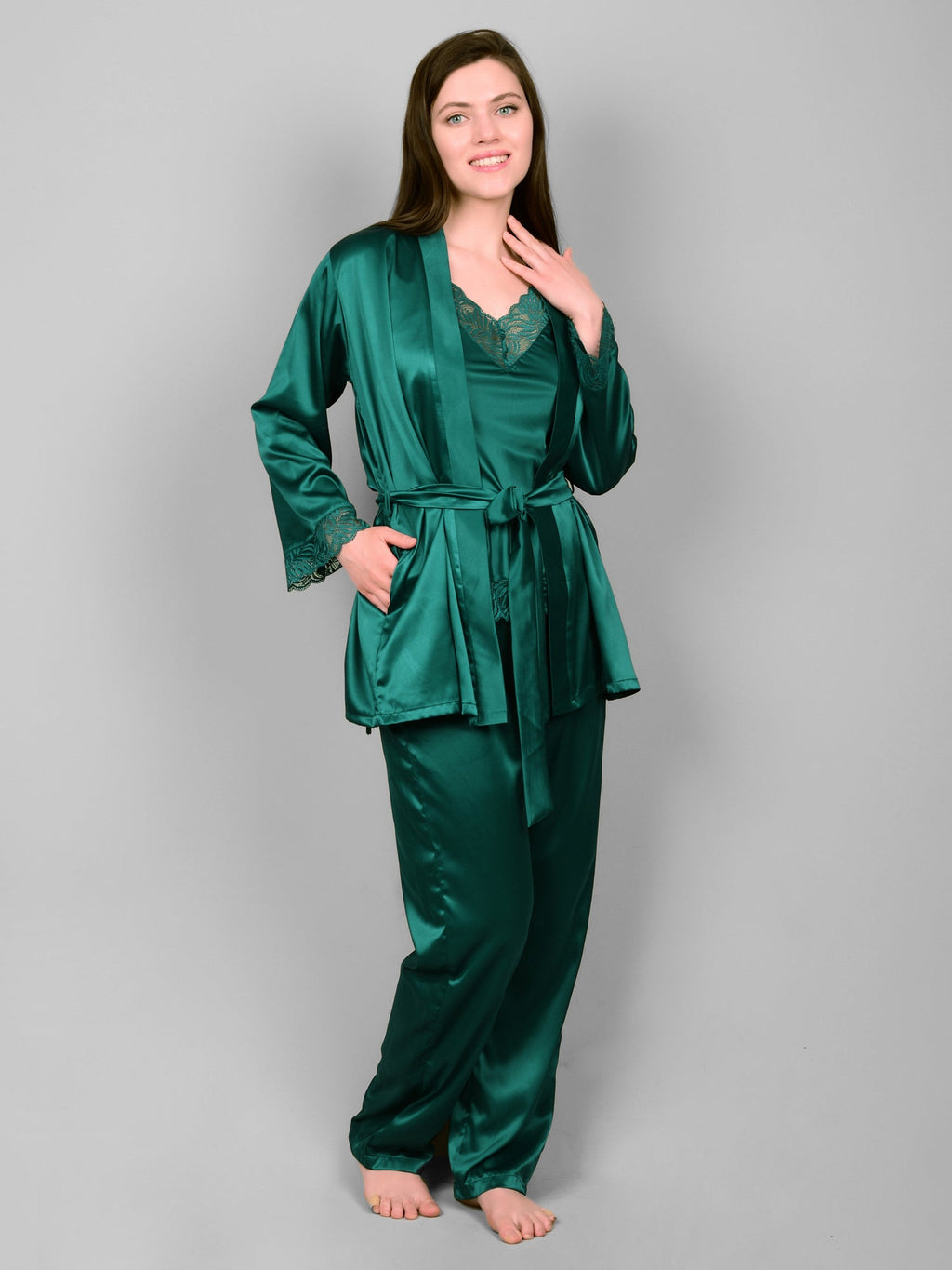 Emerald short satin robe