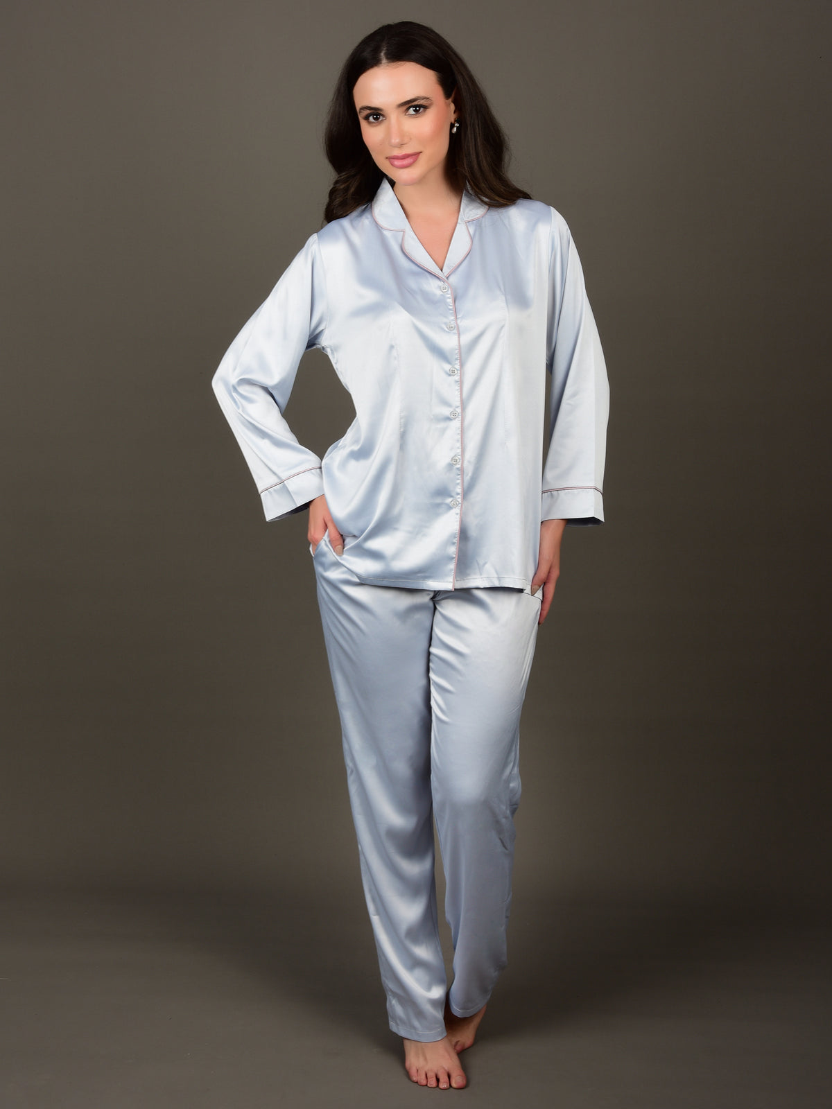 Ice Blue satin loungewear for women
