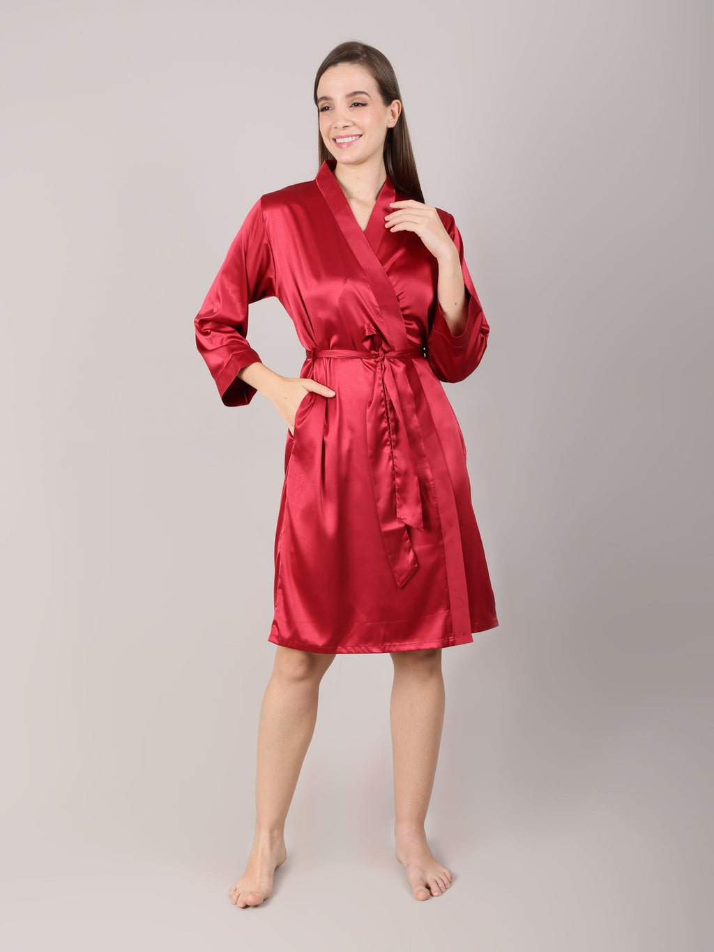 Maroon bridal makeup robe for getting ready