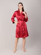 Maroon bridal makeup robe for getting ready