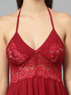 Maroon Doll Nighty for special evenings. Ideal for first nights after marriage and also on honeymoon.