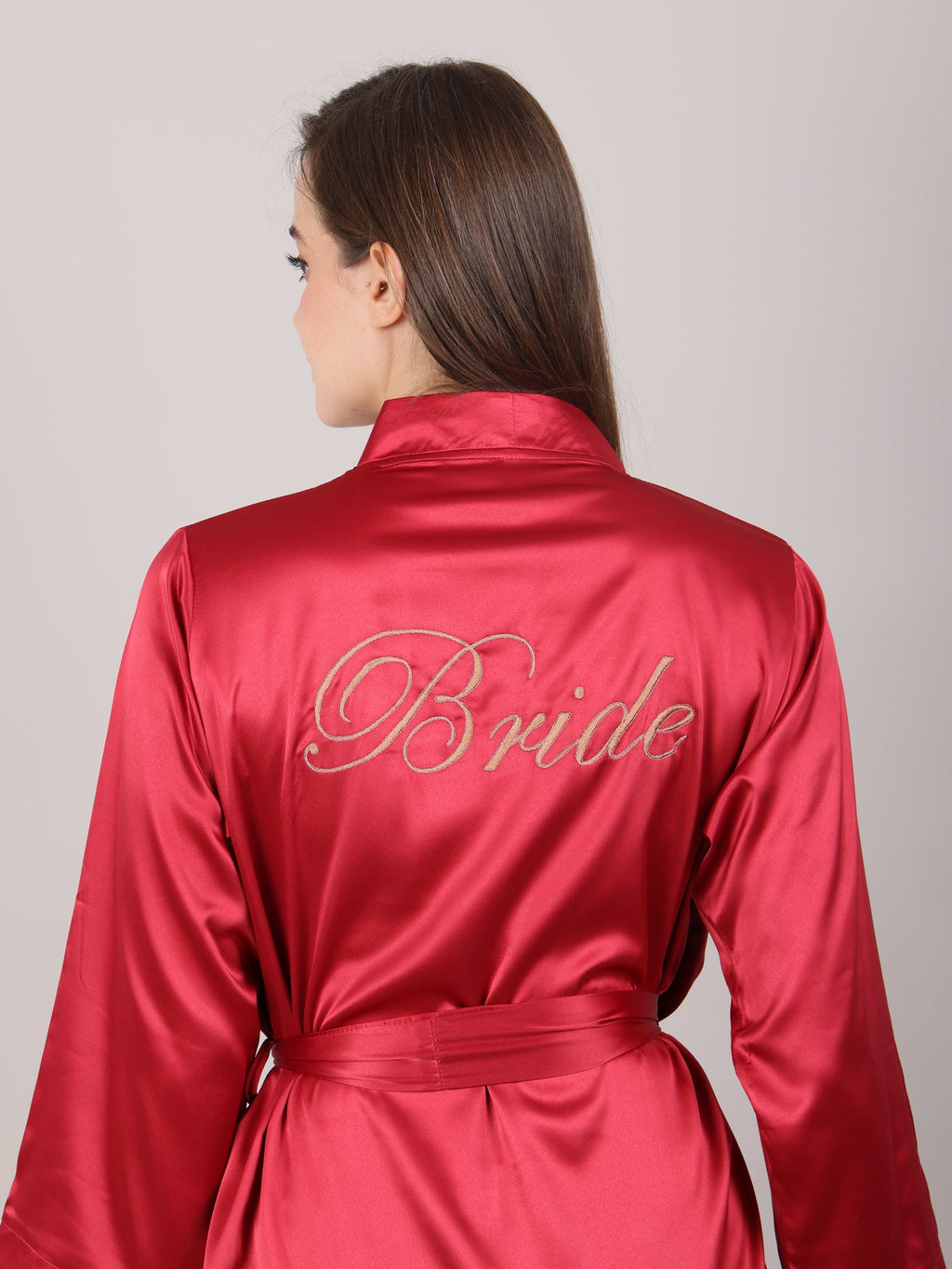 Maroon satin bridal robe