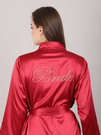 Maroon satin bridal robe