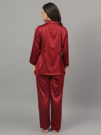 Back view of Maroon satin pajama set for women