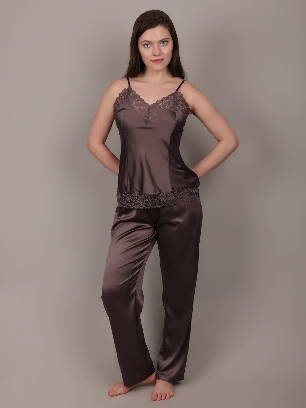 Mushroom 3-piece satin nightdress set