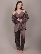 Mushroom satin camisole with lace detailing