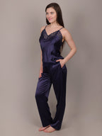 Navy Blue 3-piece satin nightdress set