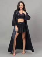 Navy Blue 5-piece satin nightwear set