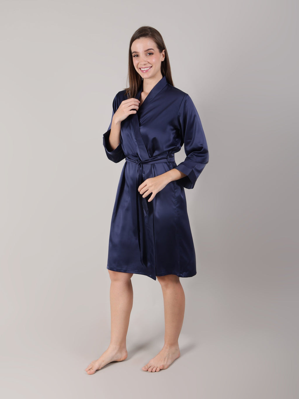 Navy Blue bridal robe with long sleeves