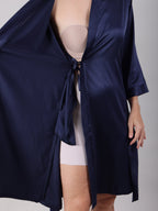Navy Blue bridal robe with inner tie closure