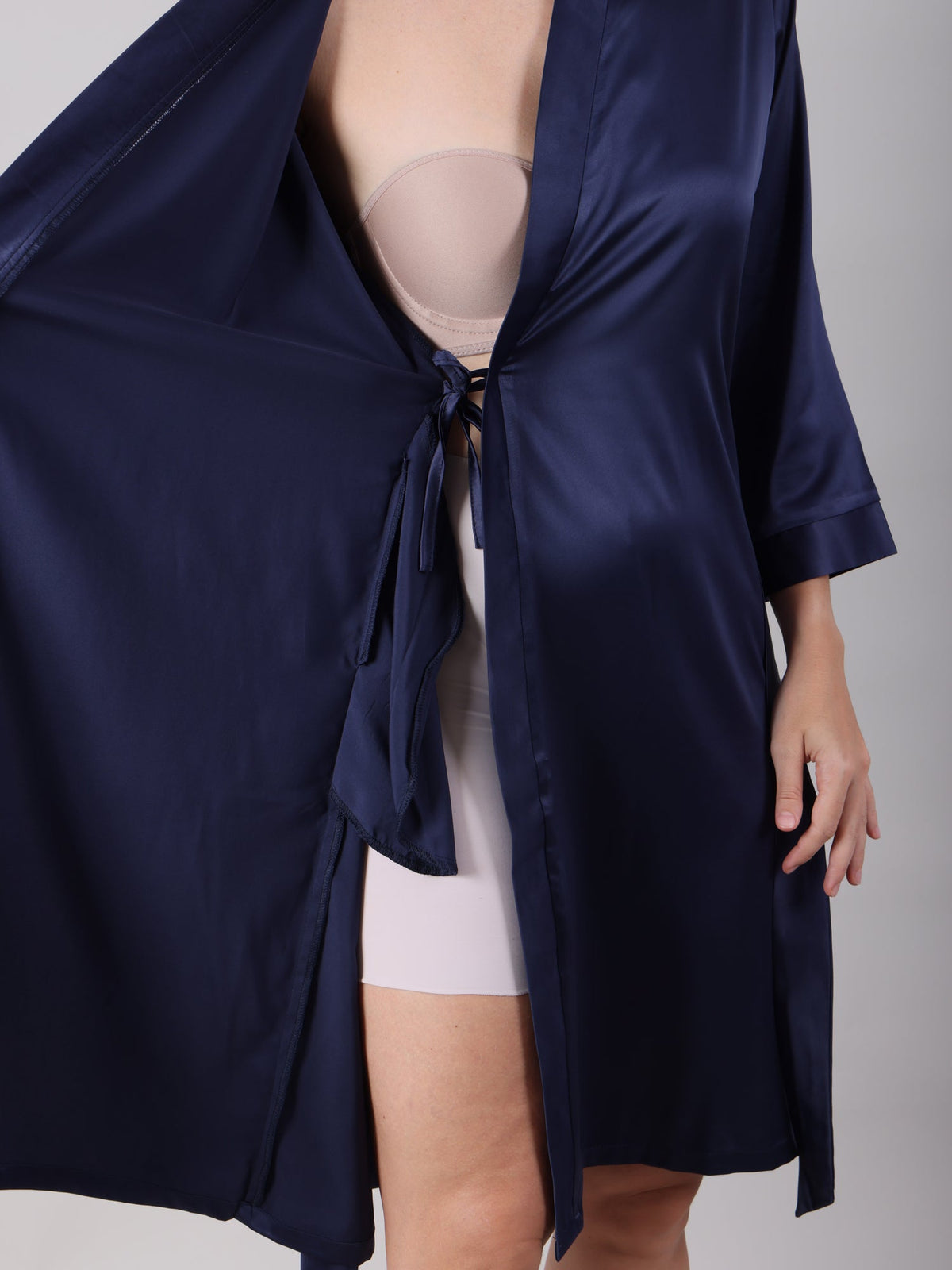 Navy Blue bridal robe with inner tie closure
