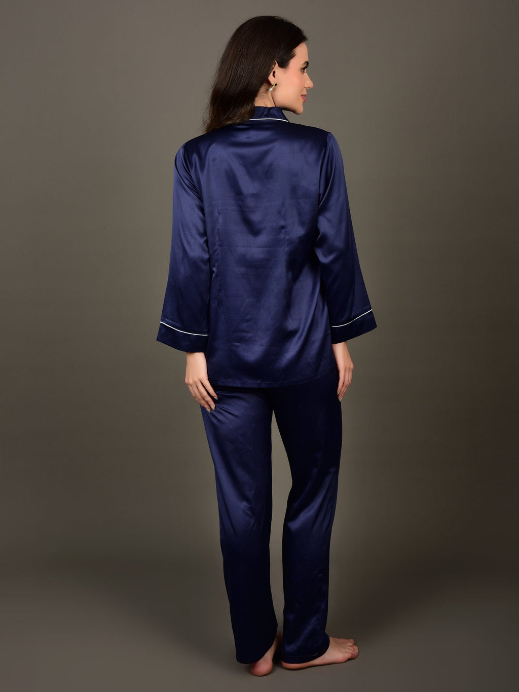 Navy Blue plus size satin nightwear for women