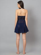 Navy Blue sheer babydoll with halter neckline
