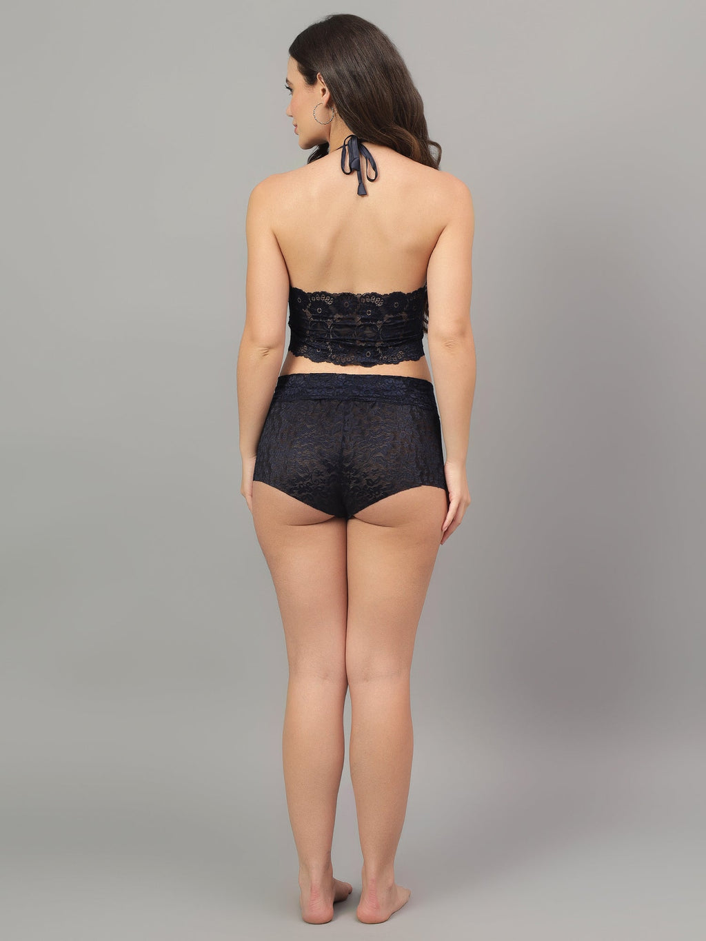 Navy Blue lace halter neck nightwear top