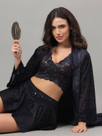 Navy Blue long satin robe for women