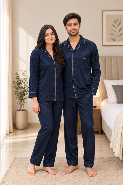 Navy Blue Couple Night Suit Set