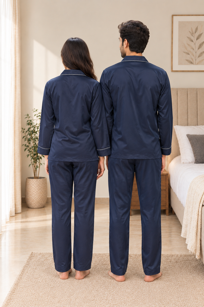 Navy Blue Couple Night Suit Set